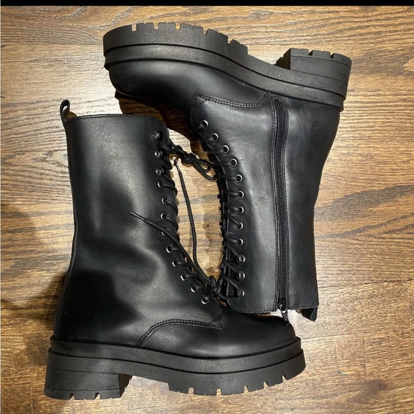 NIB Benvenuti black leather Tall combat boots zip size 36 (us 6) made in Italy - Picture 3 of 8